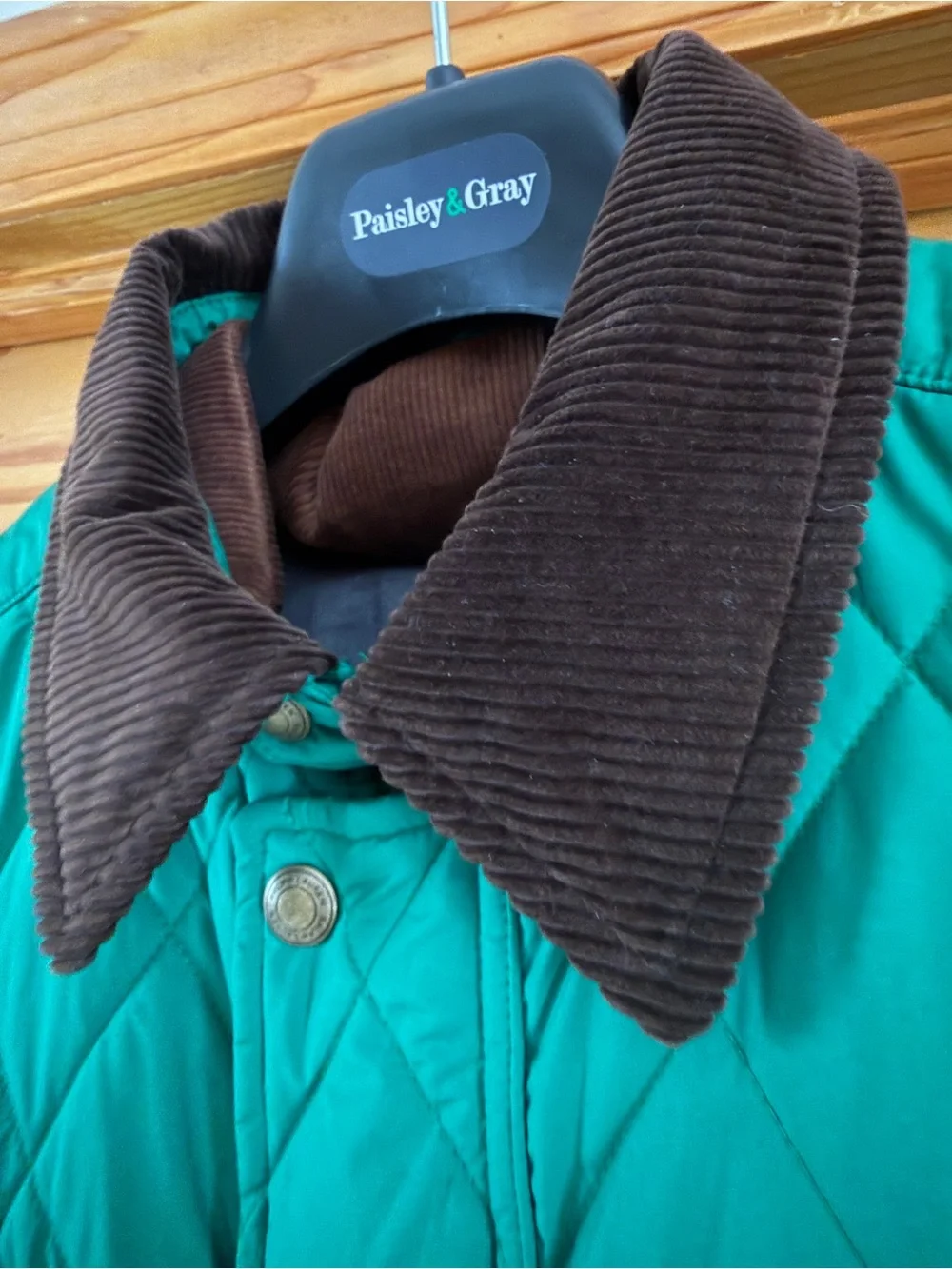 Polo by Ralph Lauren Green Quilted Jacket with Brown Corduroy Collar - Picture 3 of 6